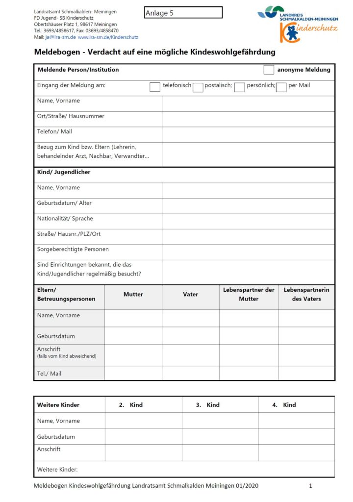 Meldeformular Kindeswohlgefährdung | Kinderschutz